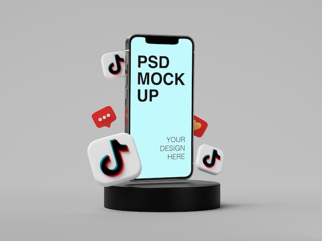 Tiktok 3D图标装饰苹果手机样机模板[psd]