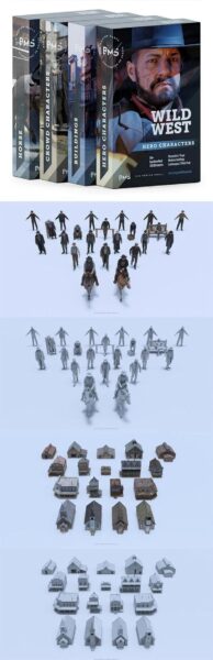 荒野大镖客西部风格人物与建筑3D模型套装下载（Blend, OBJ, FBX）