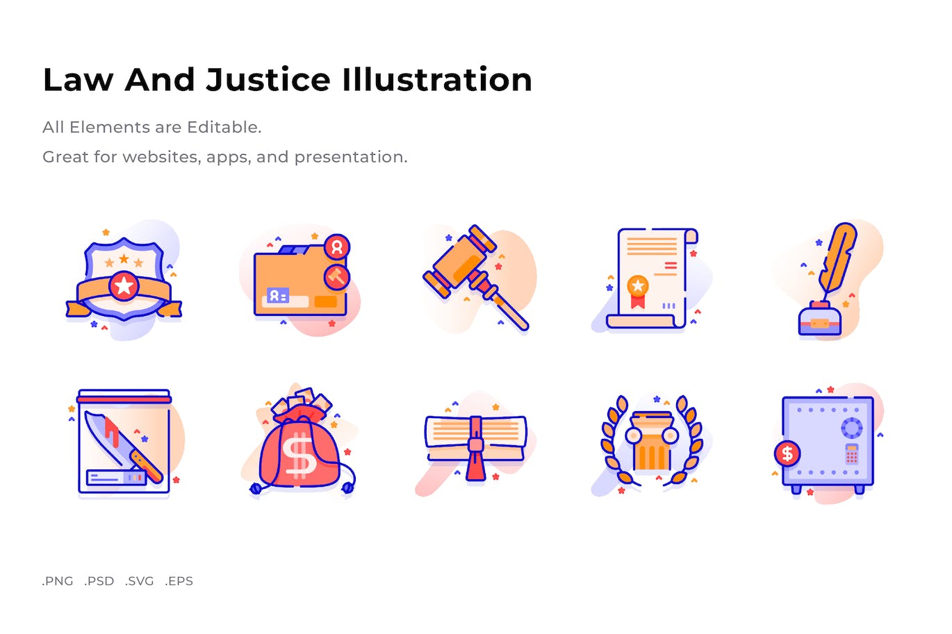 法律与司法插画彩色图标素材 (PNG,PSD,SVG)