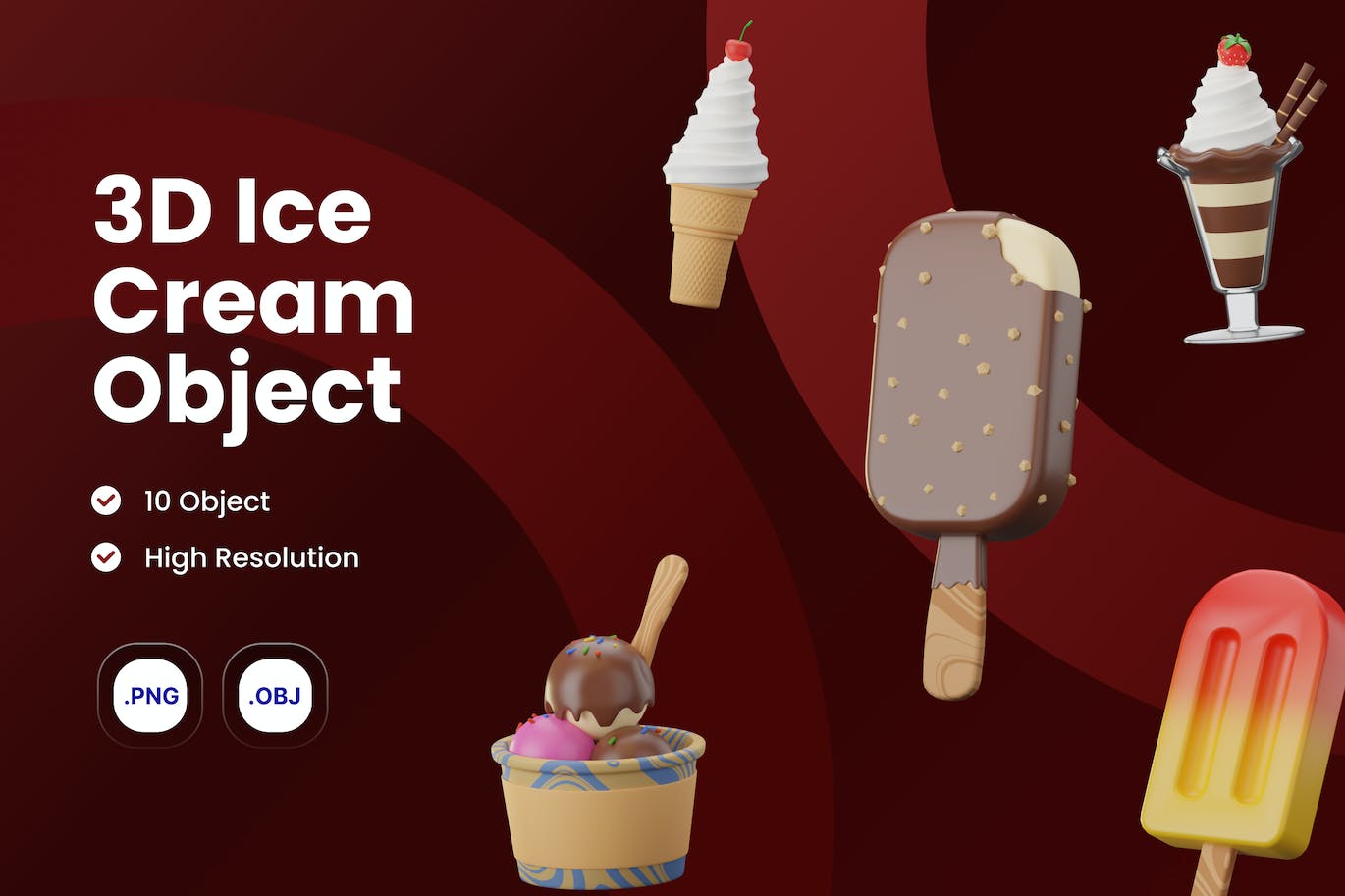 3D冰淇淋插图标 (PNG,obj)