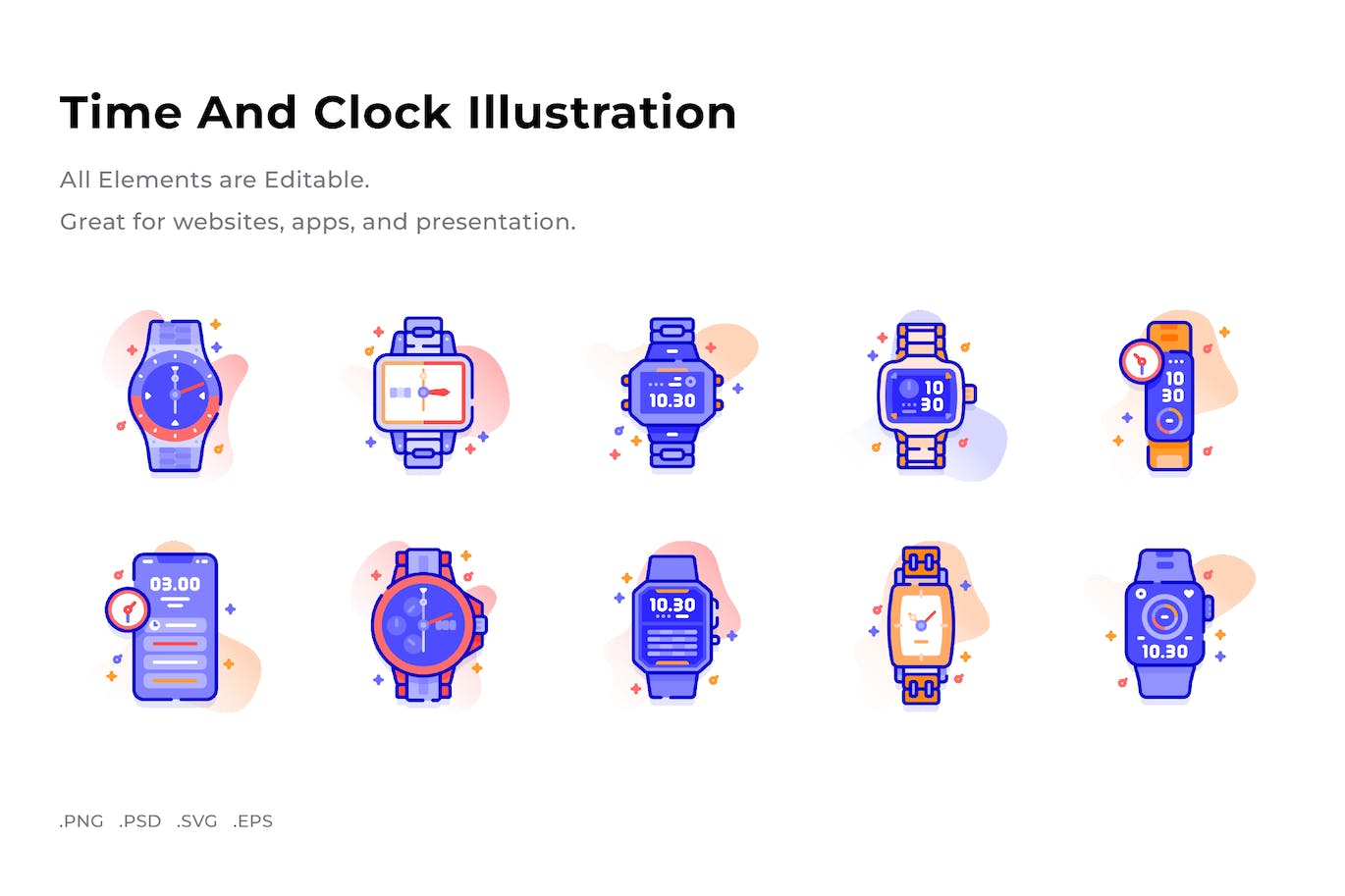 时间和时钟插画彩色图标素材 (PNG,PSD,SVG)