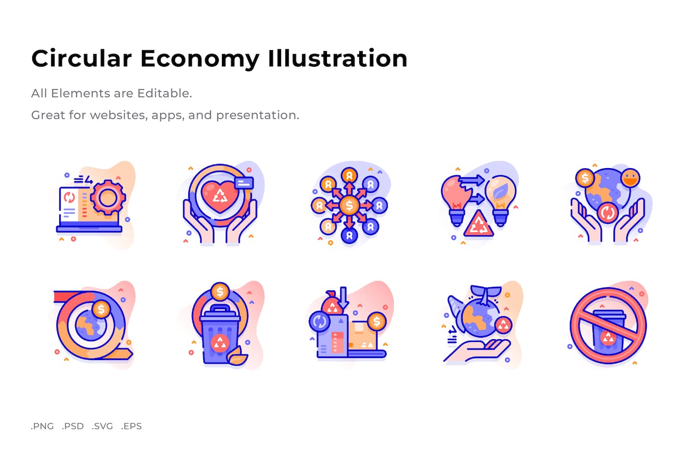 循环经济插画彩色图标素材 (PNG,PSD,SVG)
