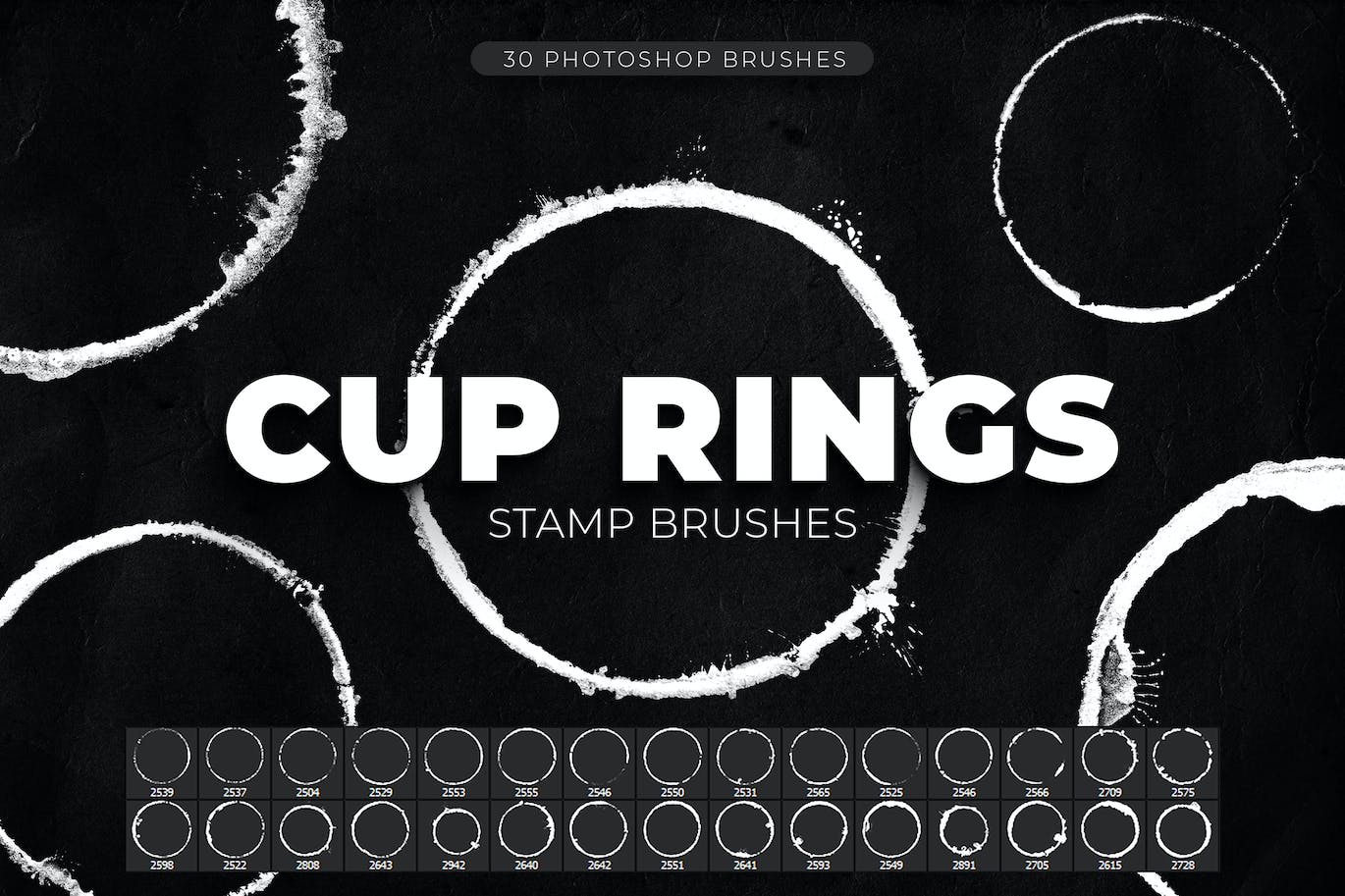 30个咖啡杯戒指Photoshop笔刷 (ABR)