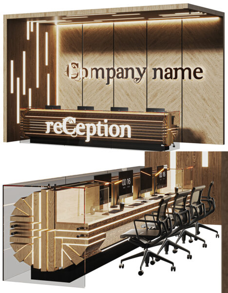 办公室前台接待桌 办公室家具3D模型（FBX,MAX）