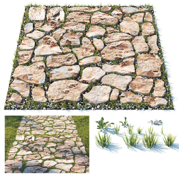 草地上的石头路 石径3D模型（FBX,MAX）