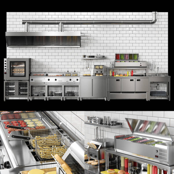 汉堡薯条快餐食物加工设备 厨房设备3D模型（FBX,MAX）