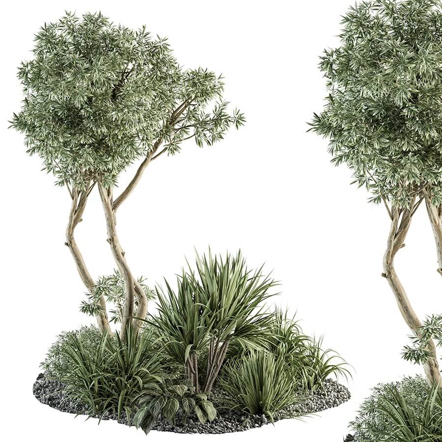 包含针叶树 观赏草的户外绿植景观3D模型(OBJ,MAX) - 云瑞设计