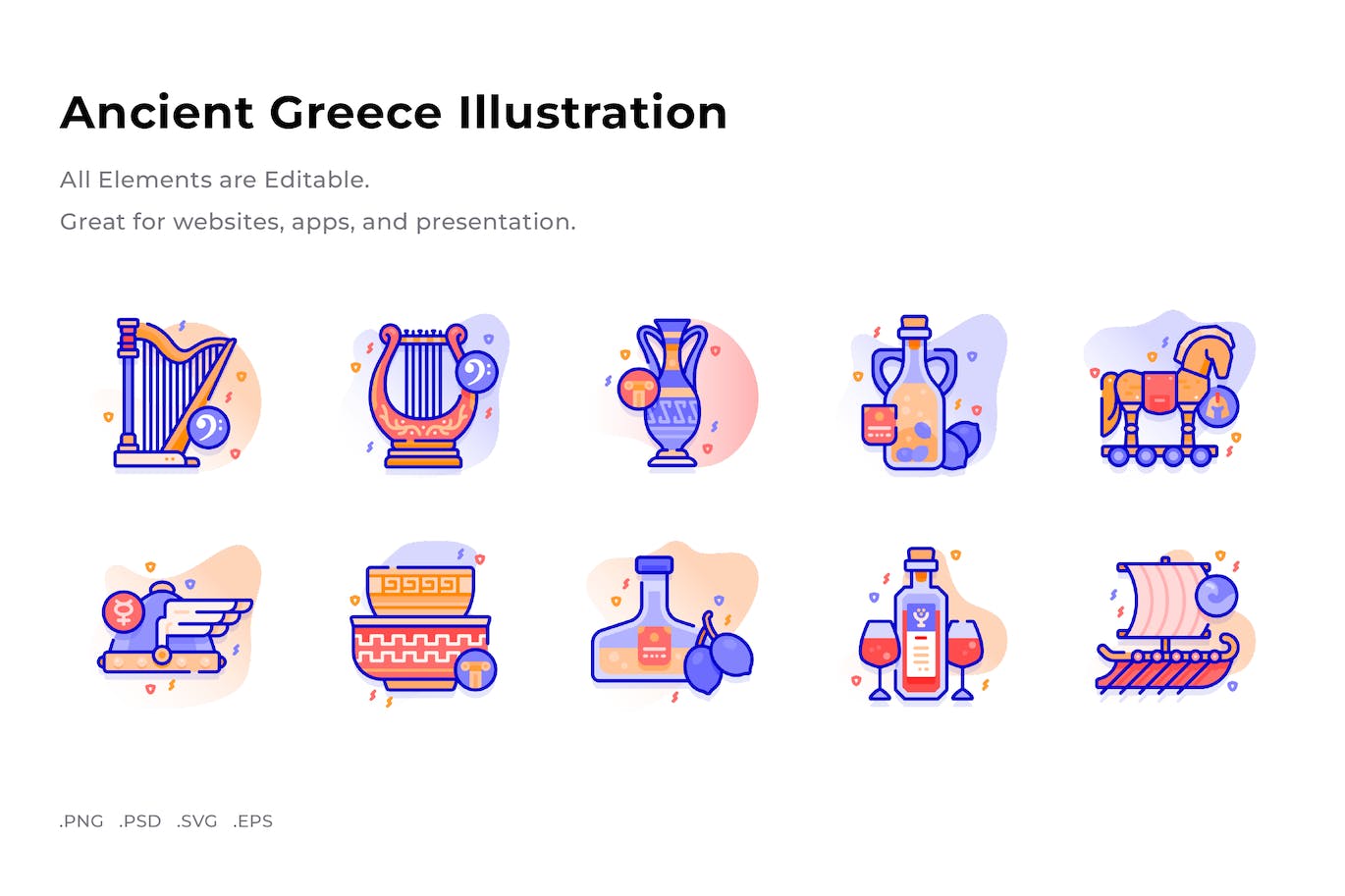 古希腊插画彩色图标素材 (PNG,PSD,SVG)