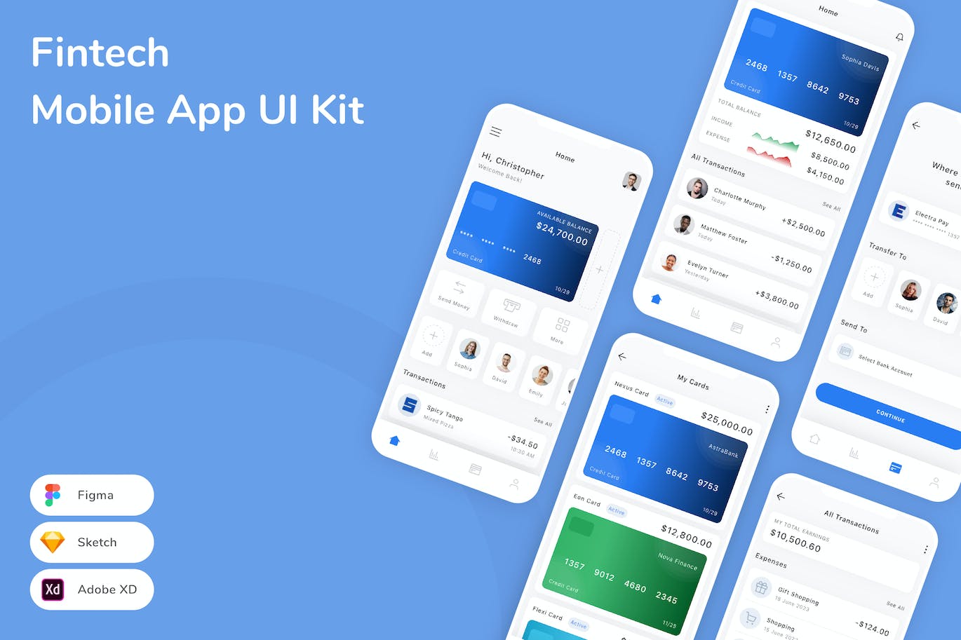 金融科技移动应用App UI Kit (SKETCH,FIG,XD)