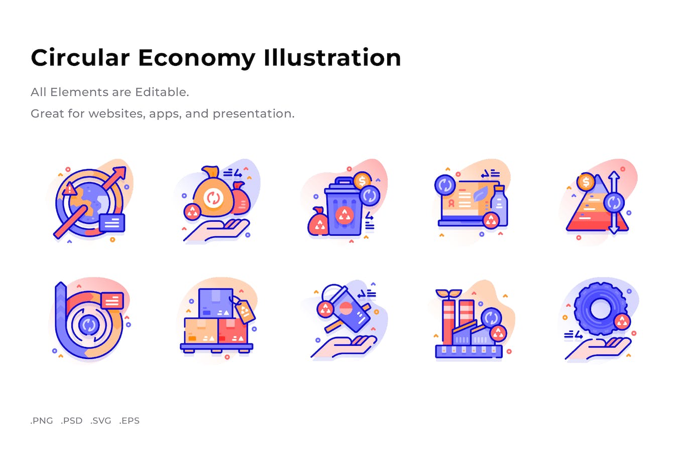 经济循环插画彩色图标素材 (PNG,PSD,SVG)