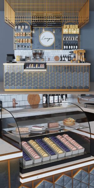 包含甜点和酒水的咖啡吧 咖啡店3D模型（FBX,MAX）