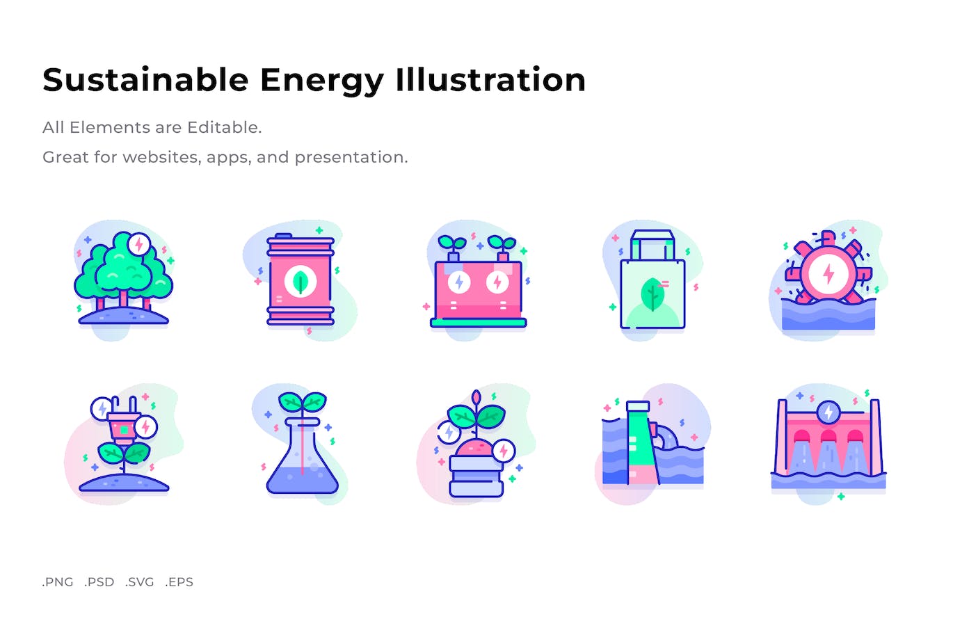 可持续能源插画彩色图标素材 (PNG,PSD,SVG)