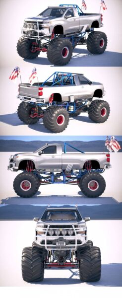 2019款雪佛兰Chevrolet Silverado monster truck大脚车3D模型（OBJ,FBX,MAX）