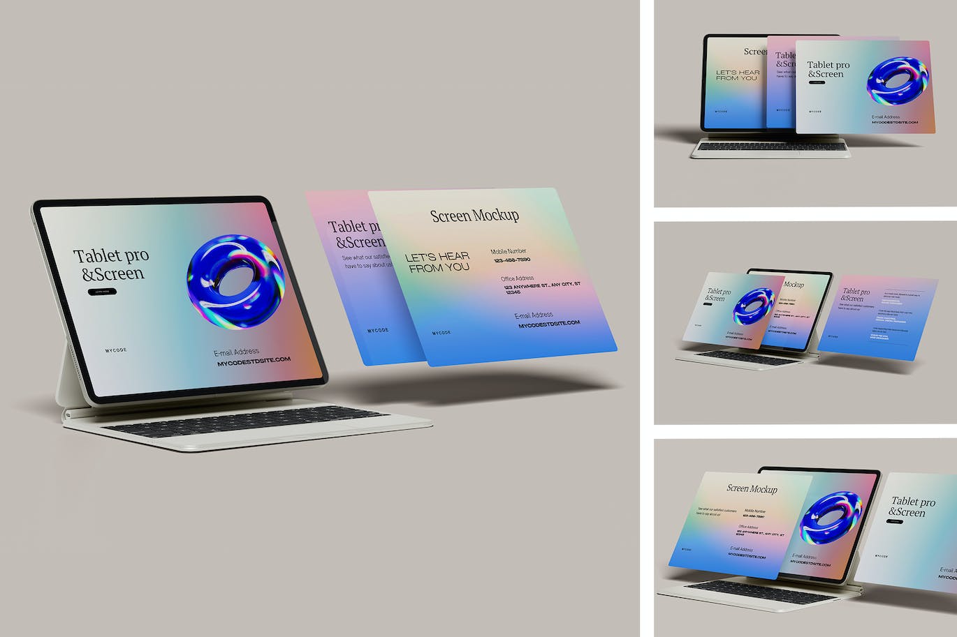 Tablet Pro平板电脑和屏幕模型样机 (PSD,PDF)