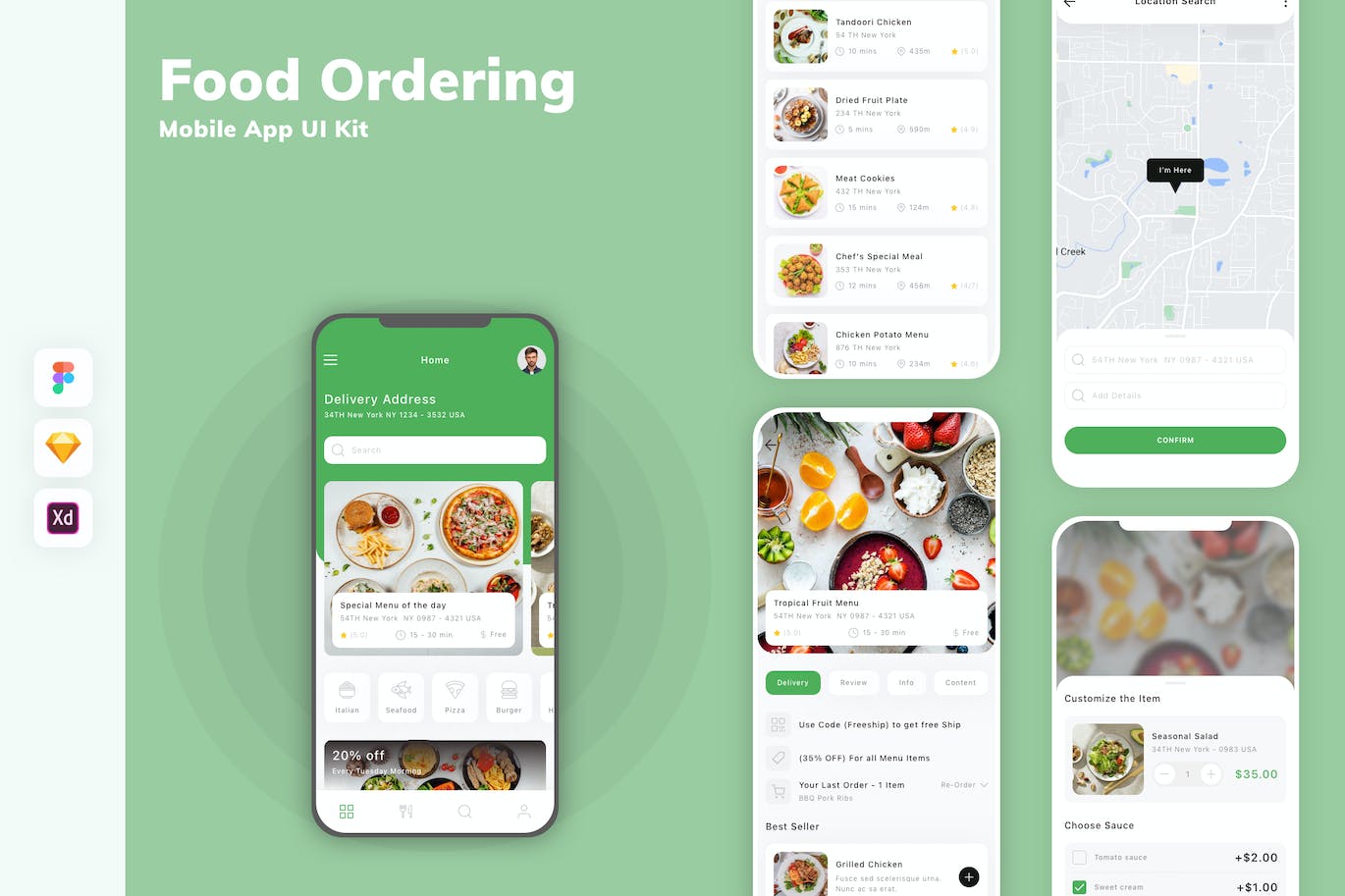 订餐手机应用App UI Kit (SKETCH,FIG,XD)