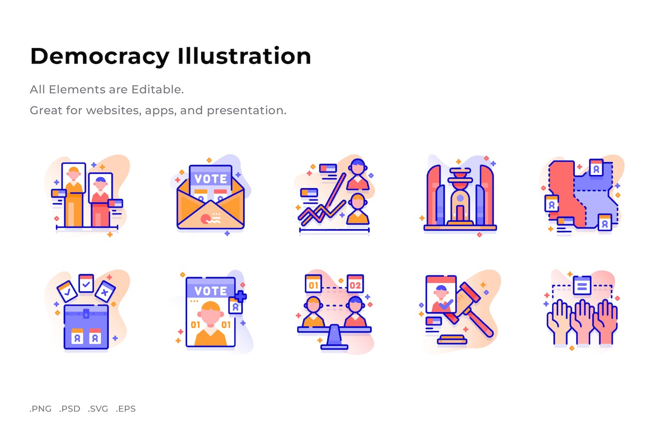 民主选举插画彩色图标素材 (PNG,PSD,SVG)