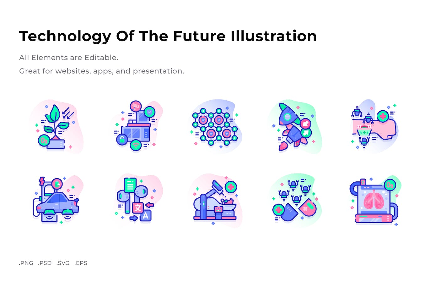 未来技术插画彩色图标素材 (PNG,PSD,SVG)
