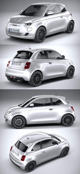 2021 Fiat 500小型电动汽车3D模型（OBJ,FBX,MAX）