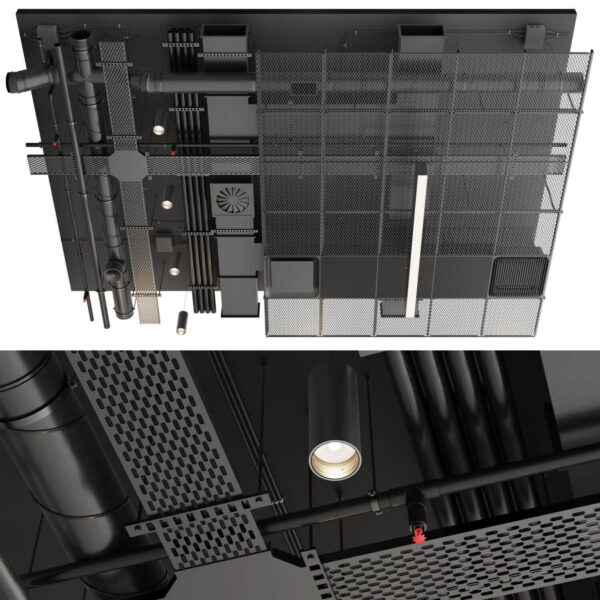 包含通风系统 灯光 消防的全套工业天花板 屋顶3D模型（FBX,MAX）