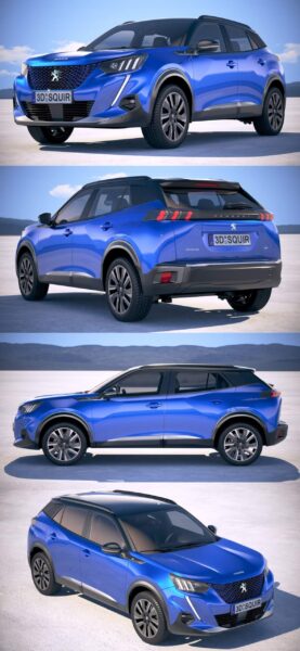 2020款标致Peugeot e-2008 SUV汽车3D模型（OBJ,FBX,MAX）