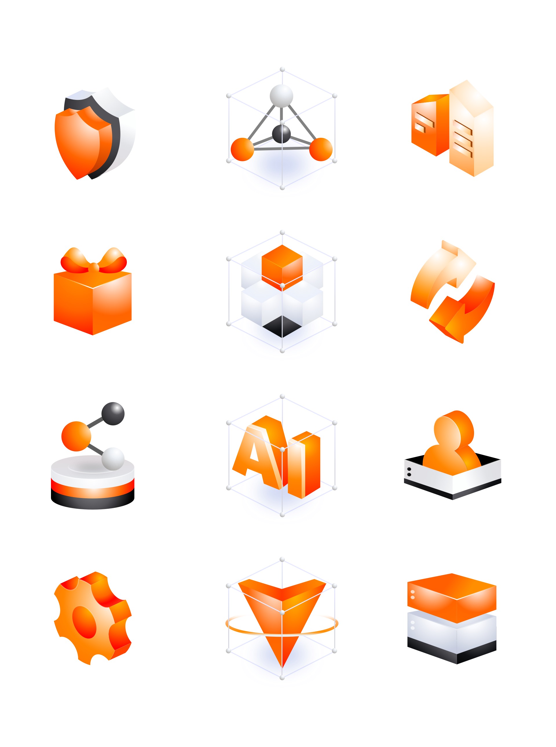 橙黄色创意科技感3D立体矢量图标icon - 云瑞设计