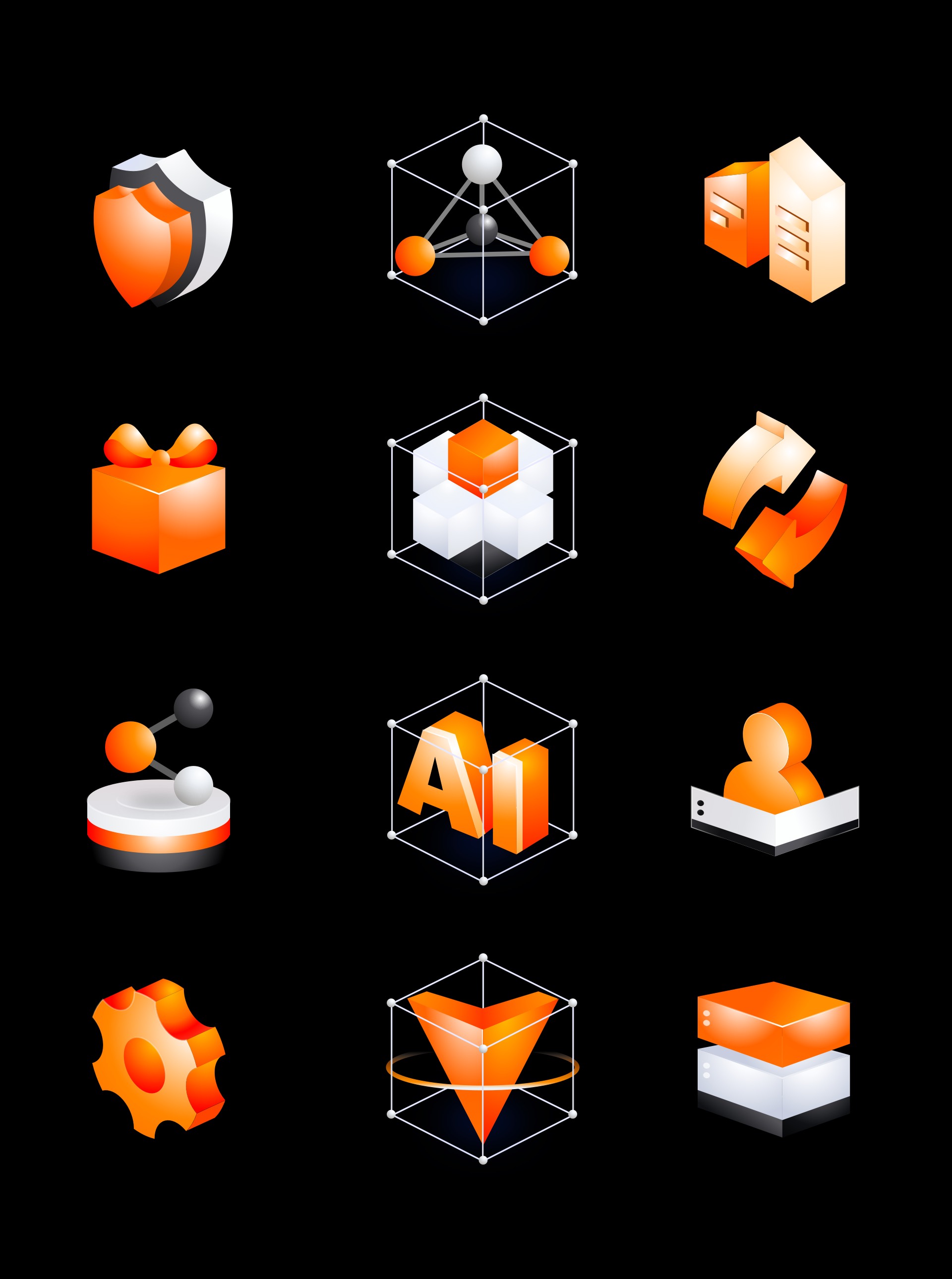 橙黄色创意科技感3D立体矢量图标icon - 云瑞设计