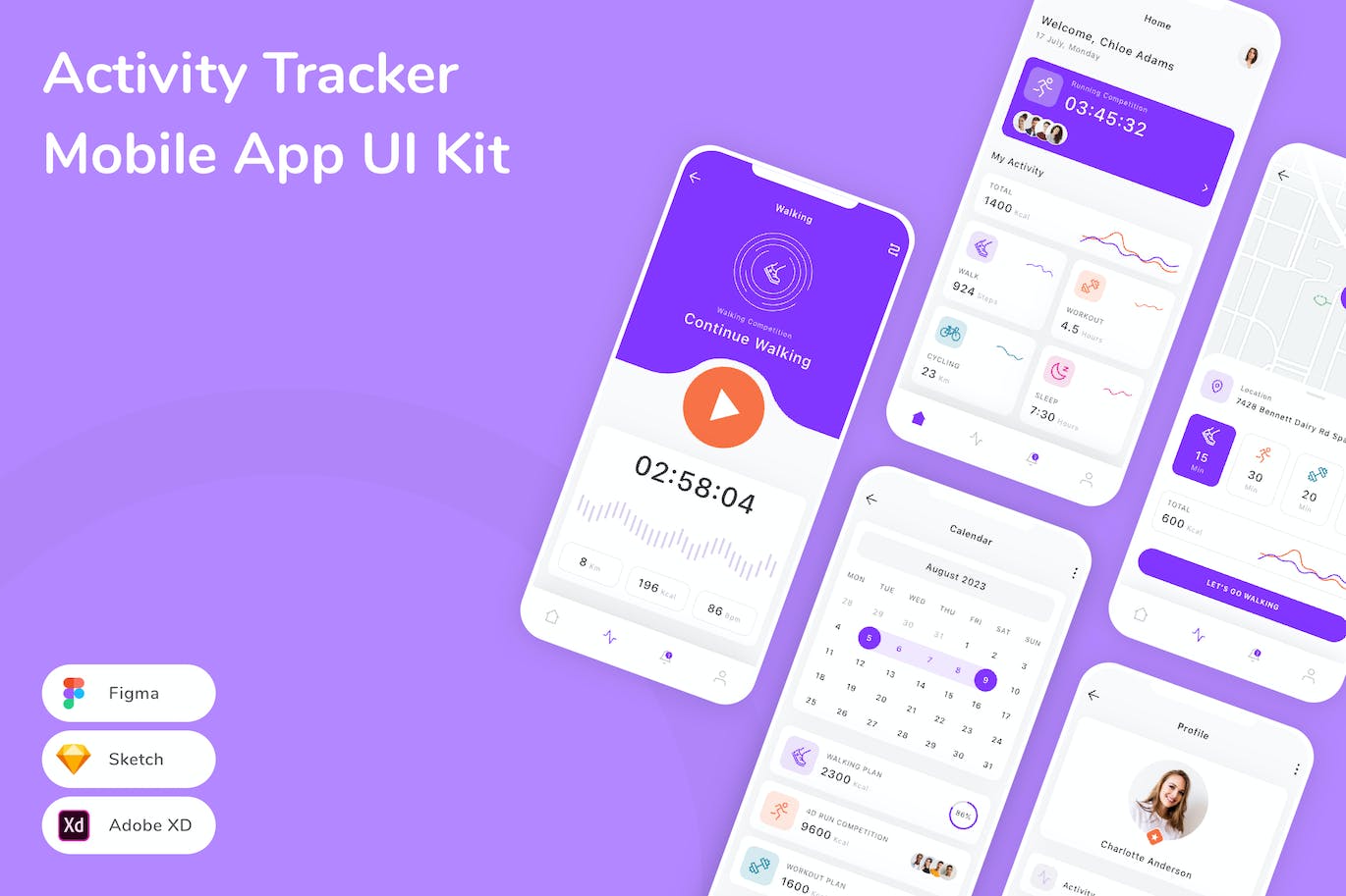 活动跟踪器移动应用 App UI Kit (SKETCH,FIG,XD)