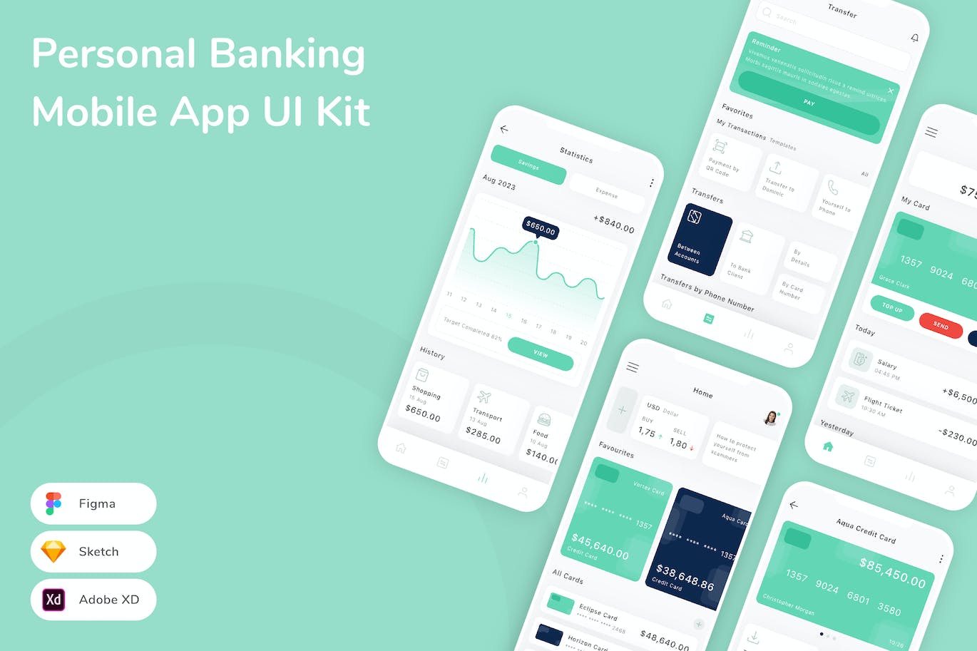 个人银行移动应用 App UI Kit (SKETCH,FIG,XD)