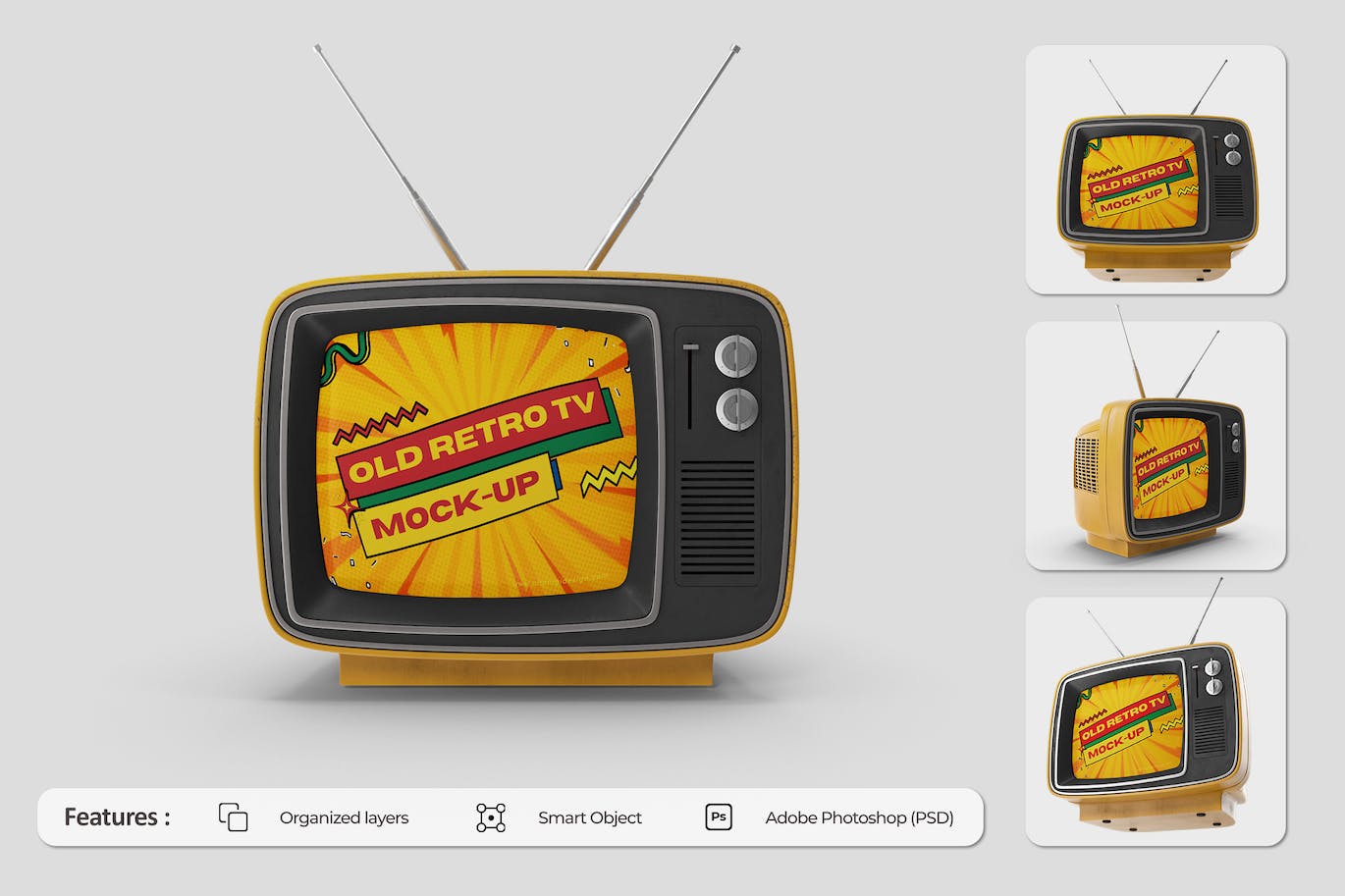 老式复古电视实物模型样机 (PSD)