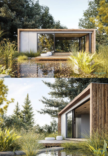 凉亭外的绿植庭院 庭院场景3D模型（MAX）