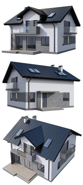 带阳台和天窗的现代两层住宅房屋 建筑3D模型（FBX,MAX）