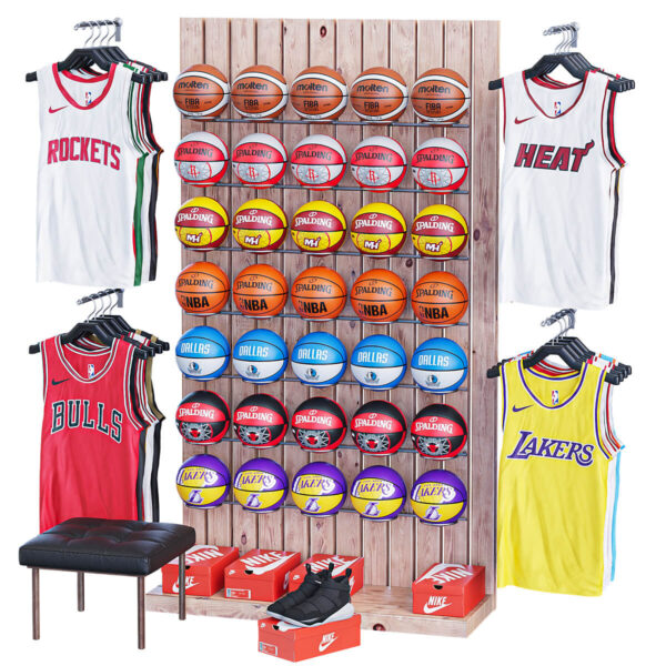 运动商店货架上的篮球 球鞋和背心3D模型（OBJ,MAX）