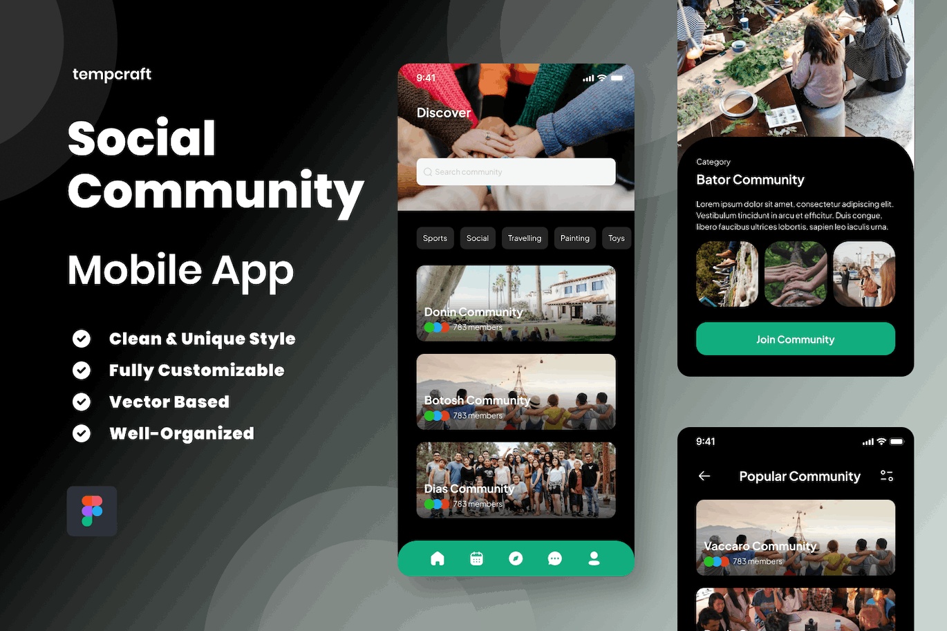 社交社区移动应用App UI Kit (FIG)