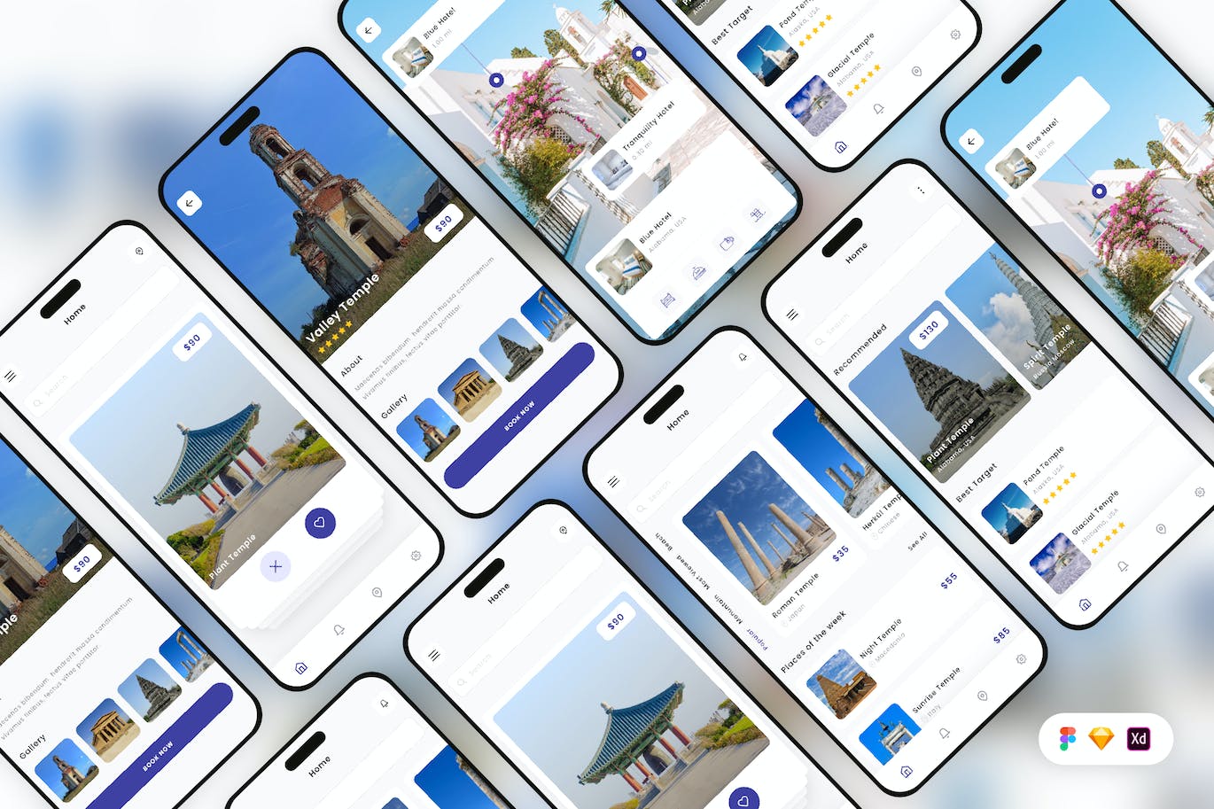 旅游预订手机应用App UI Kit (SKETCH,FIG,XD)
