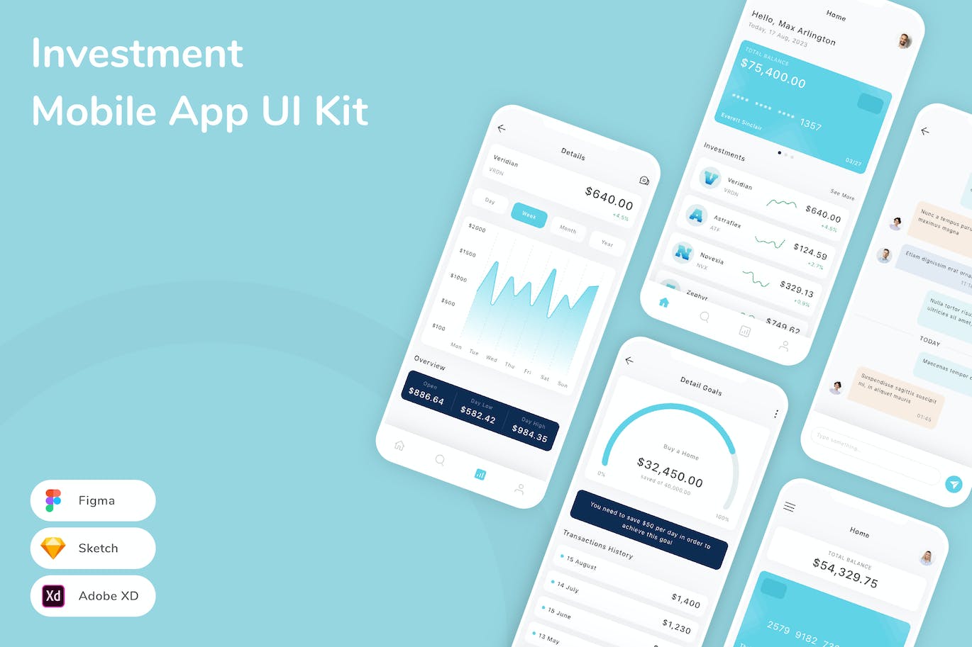 投资移动应用App UI Kit (SKETCH,FIG,XD)