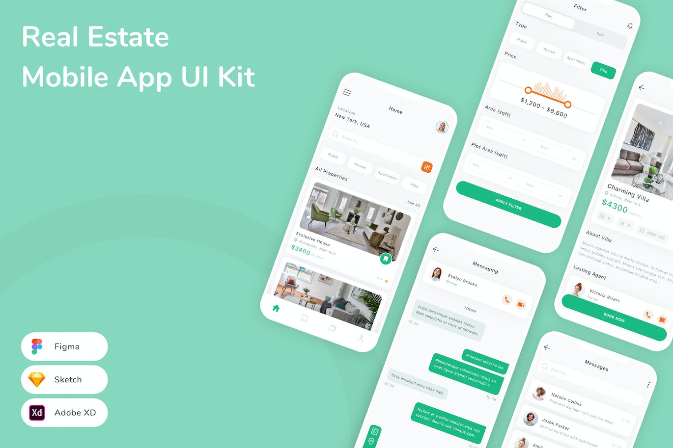 房地产移动应用App UI Kit (SKETCH,FIG,XD)
