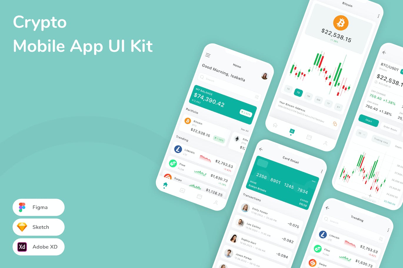 加密移动应用 App UI kit (SKETCH,FIG,XD)