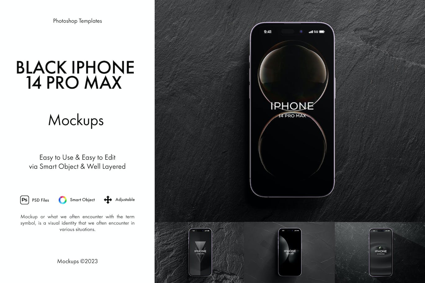 黑色 iPhone 14 Pro Max 样机 (PSD)