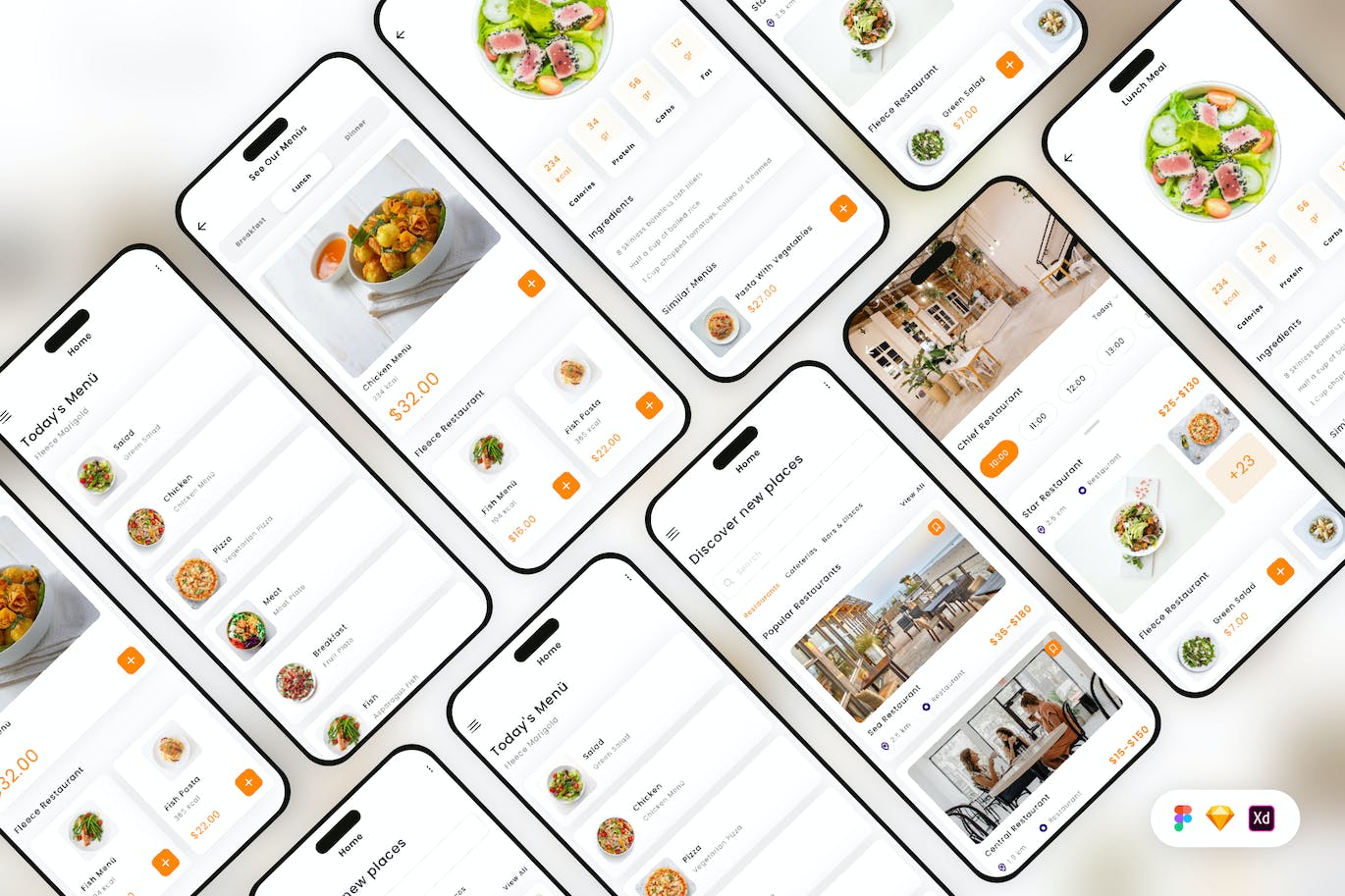 午餐餐厅查找器移动应用App UI Kit (SKETCH,FIG,XD)