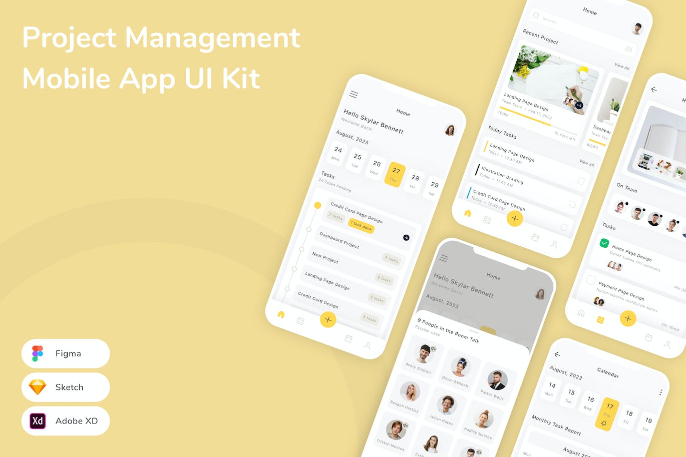 项目管理移动应用App UI Kit (SKETCH,FIG,XD)
