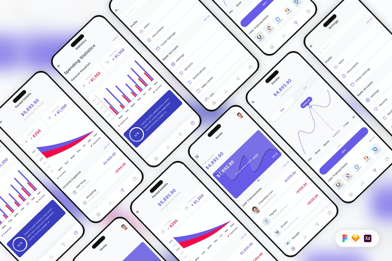 金融与银行移动应用App UI Kit (SKETCH,FIG,XD)