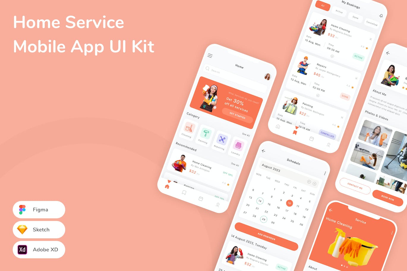 家庭服务移动应用App UI Kit (SKETCH,FIG,XD)