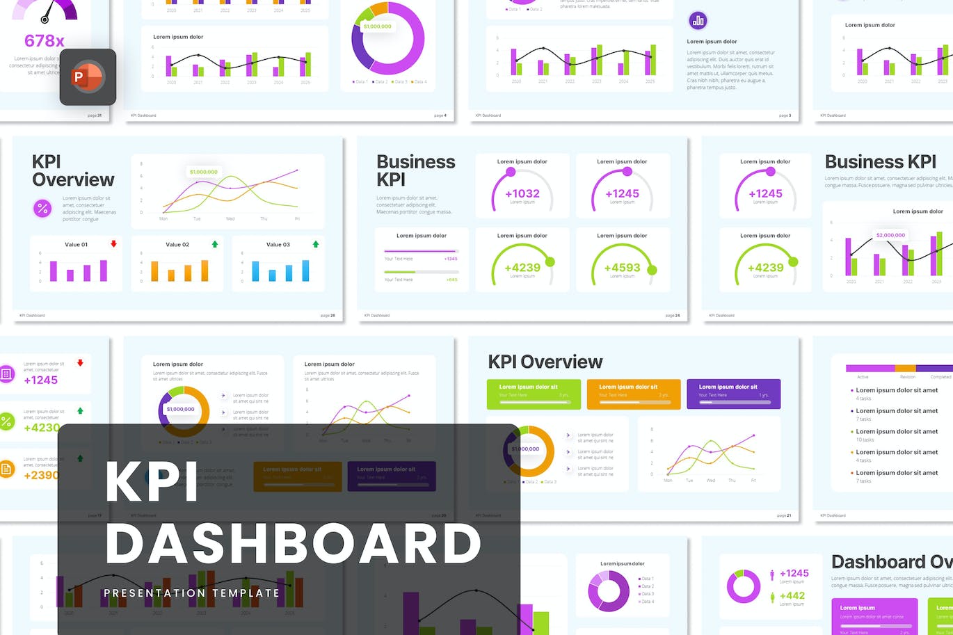 KPI 仪表板模板PPT模版 (PPTX)