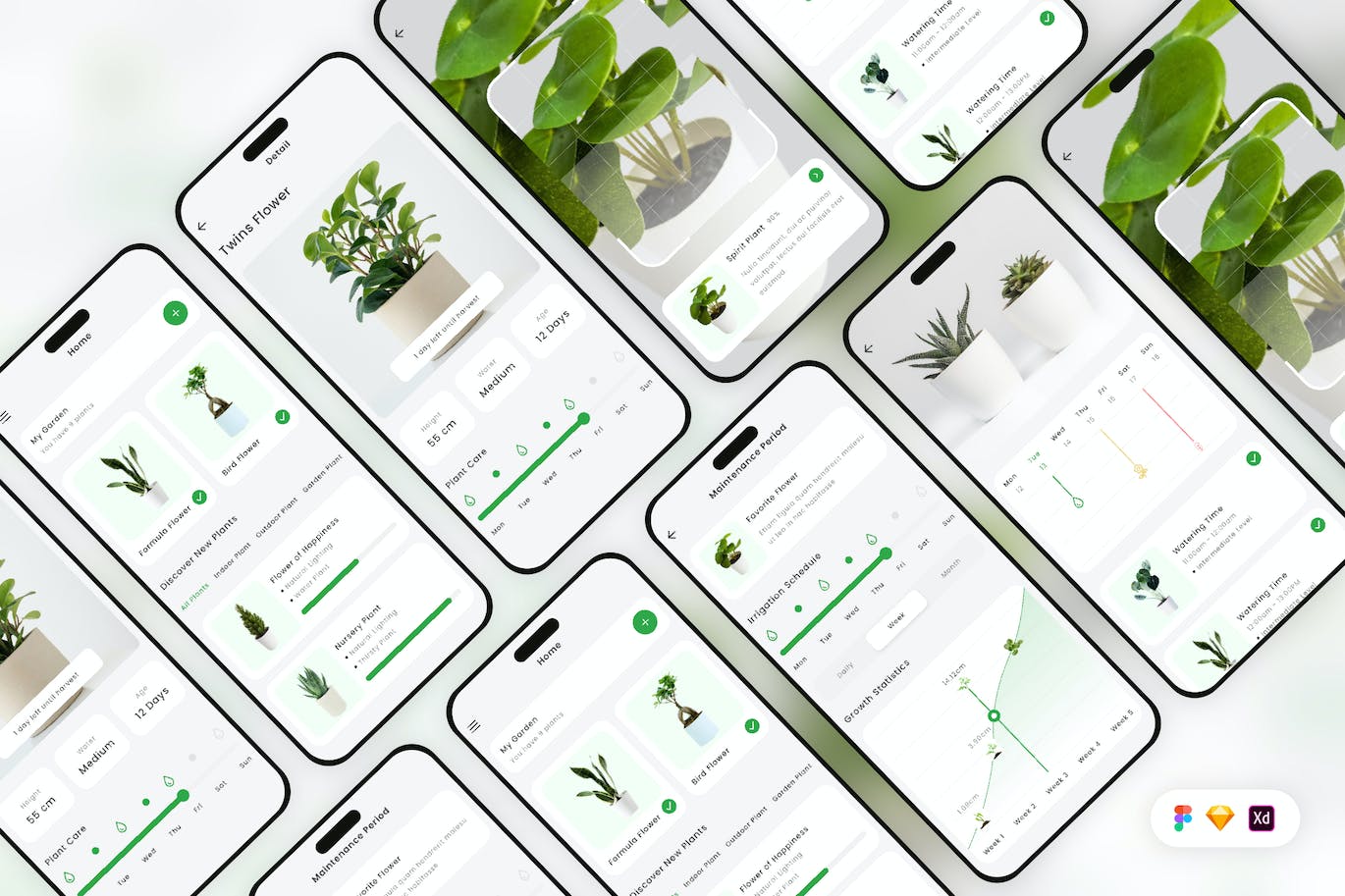 植物生长移动应用 App UI Kit (SKETCH,FIG,XD)