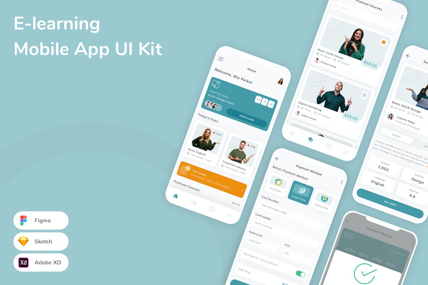 在线学习移动应用App UI Kit (SKETCH,FIG,XD)