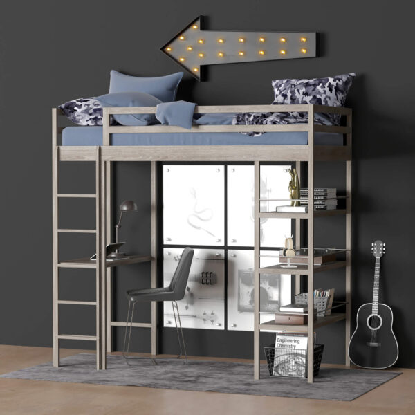 KIERAN带书桌书柜的楼梯床3D模型（MAX）