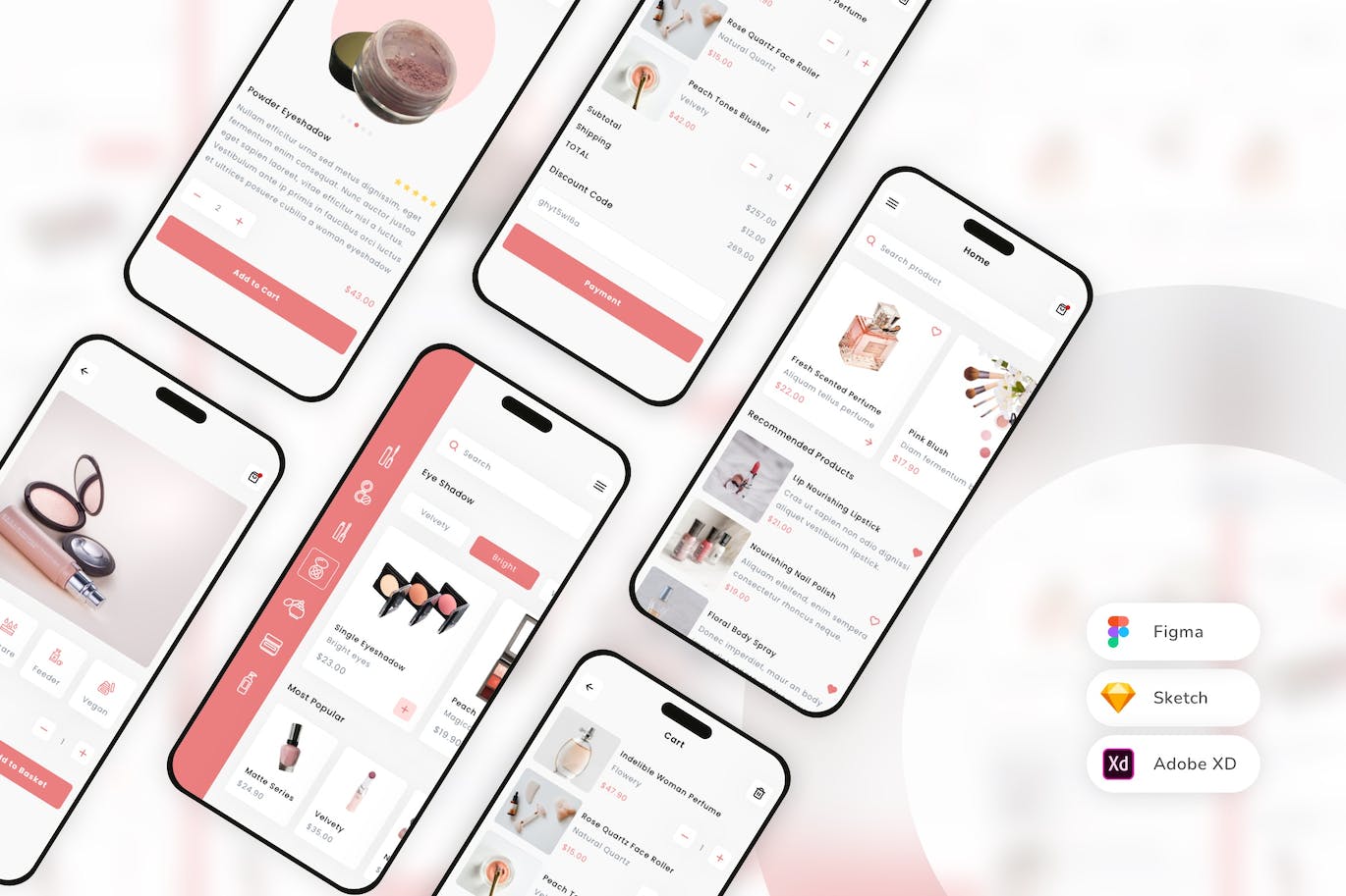美妆化妆品电商手机应用App UI Kit (SKETCH,FIG,XD)