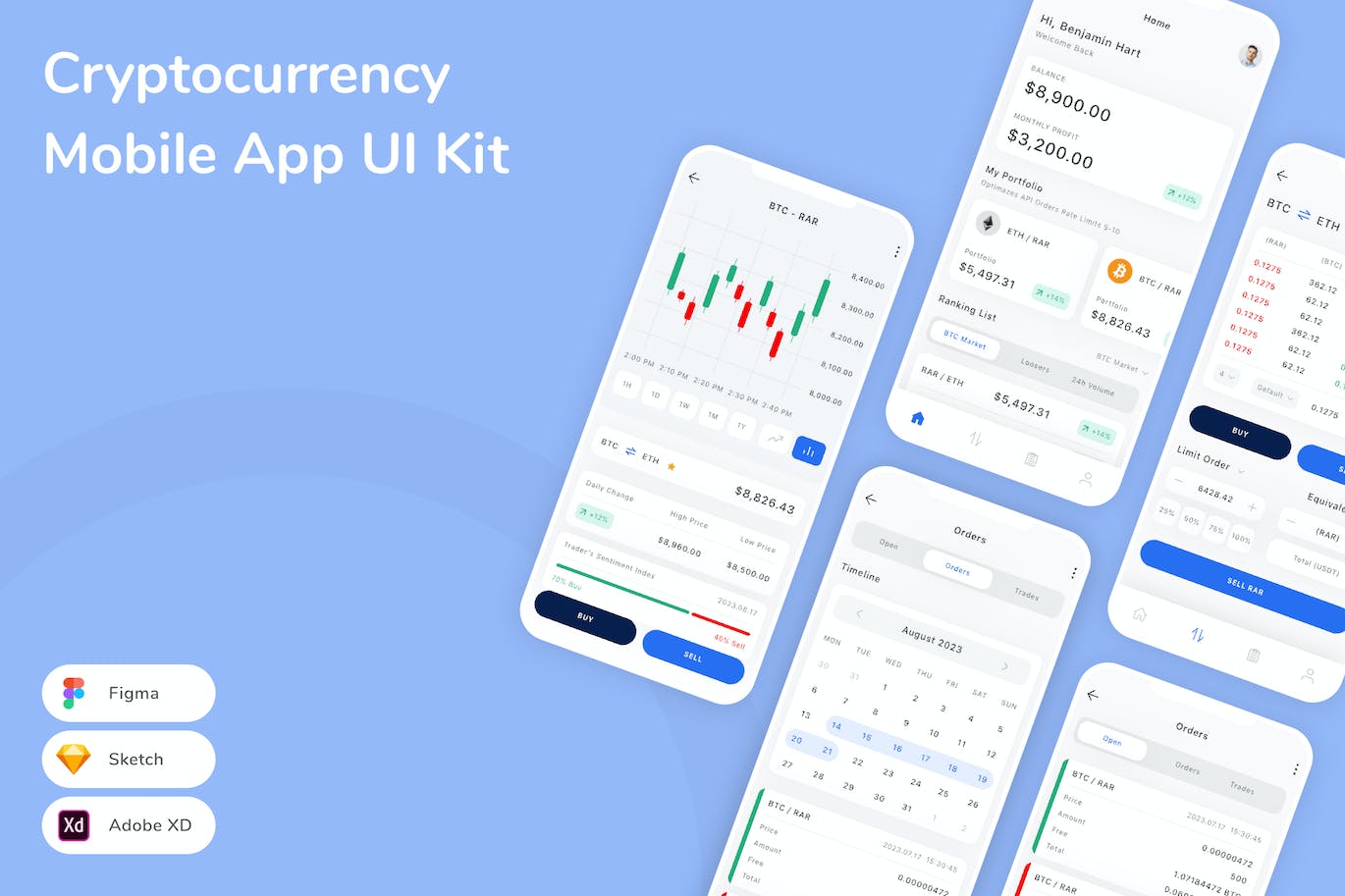 加密货币移动应用App UI Kit (SKETCH,FIG,XD)