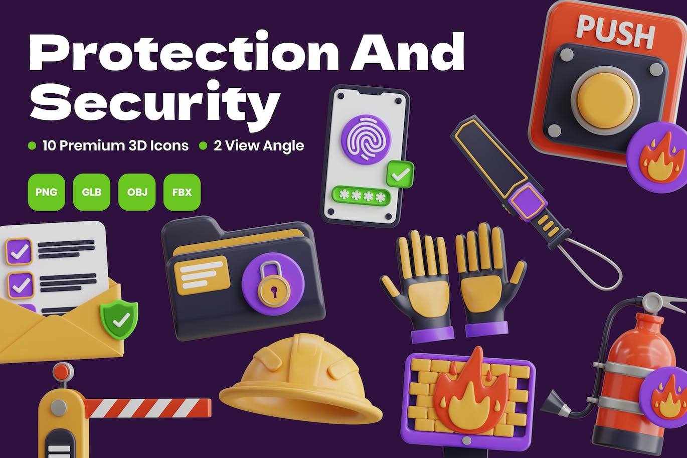 保护和安全3D图标 (PNG,fbx.obj)