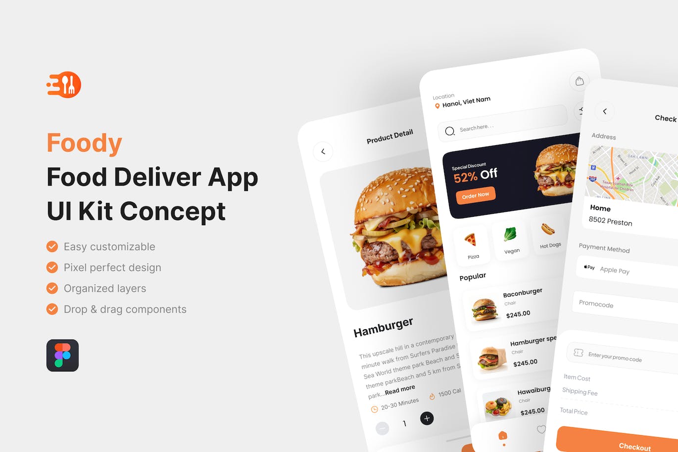 Foody-送餐应用App UI Kit (FIG)